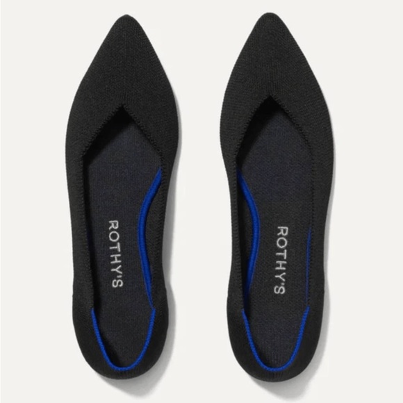 Rothy's Shoes - Rothy's Black Pointed Knit Flats with Blue Trim